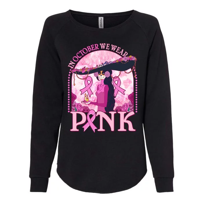 In October We Wear Pink Sugar Skull Lady Breast Cancer Awareness Womens California Wash Sweatshirt