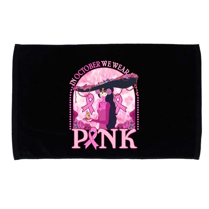 In October We Wear Pink Sugar Skull Lady Breast Cancer Awareness Microfiber Hand Towel