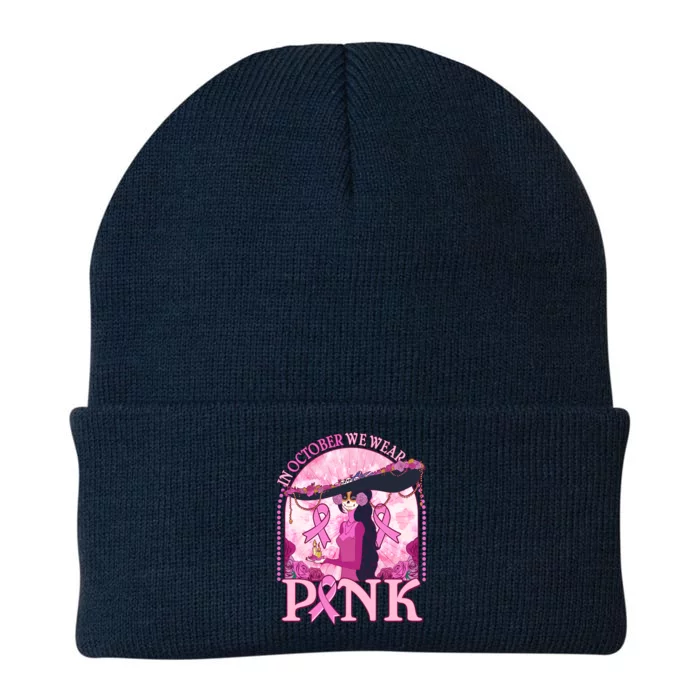 In October We Wear Pink Sugar Skull Lady Breast Cancer Awareness Knit Cap Winter Beanie