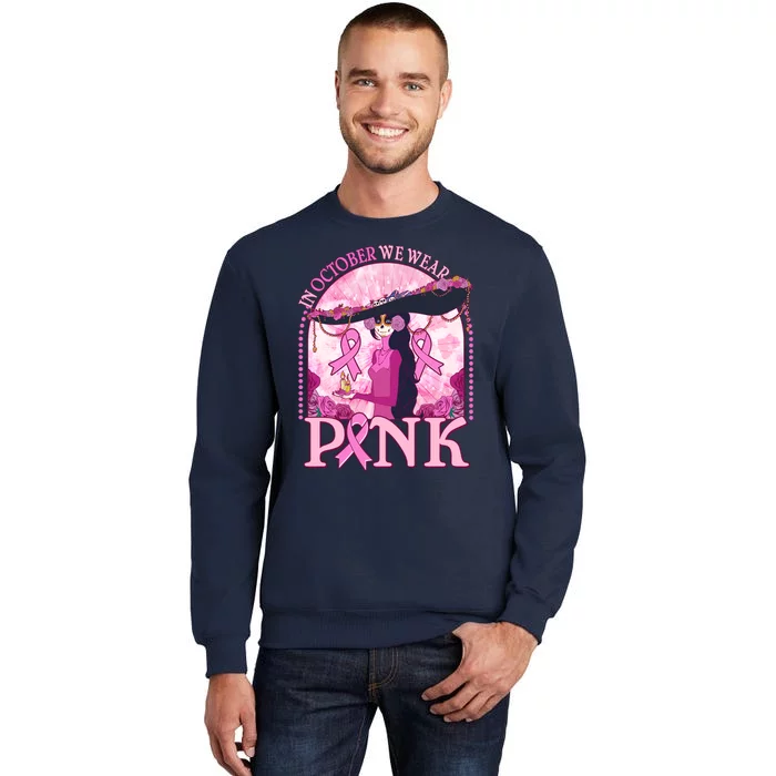 In October We Wear Pink Sugar Skull Lady Breast Cancer Awareness Tall Sweatshirt