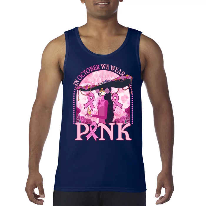 In October We Wear Pink Sugar Skull Lady Breast Cancer Awareness Tank Top