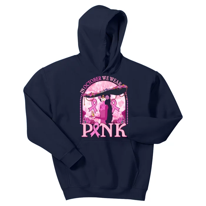 In October We Wear Pink Sugar Skull Lady Breast Cancer Awareness Kids Hoodie