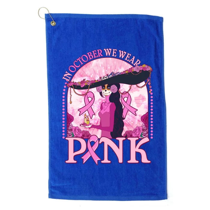 In October We Wear Pink Sugar Skull Lady Breast Cancer Awareness Platinum Collection Golf Towel