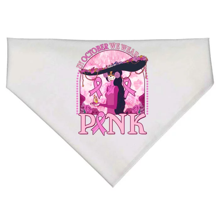 In October We Wear Pink Sugar Skull Lady Breast Cancer Awareness USA-Made Doggie Bandana