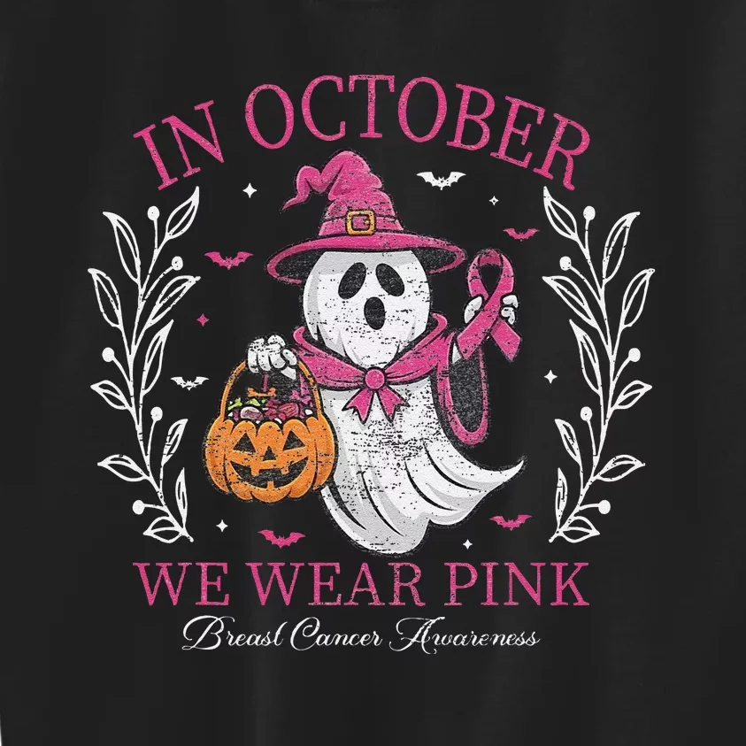 In October We Wear Pin.K Ghost Witch Breast Cancer Awareness Kids Sweatshirt