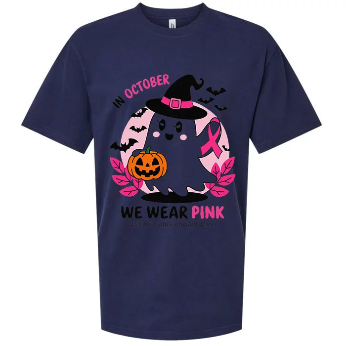 In October We Wear Pin.K Ghost Witch Breast Cancer Awareness Sueded Cloud Jersey T-Shirt