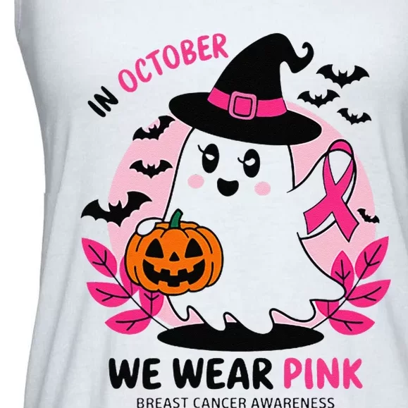 In October We Wear Pin.K Ghost Witch Breast Cancer Awareness Ladies Essential Flowy Tank