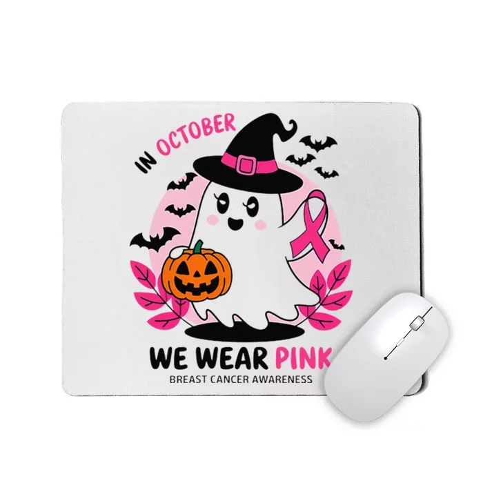 In October We Wear Pin.K Ghost Witch Breast Cancer Awareness Mousepad