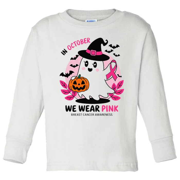 In October We Wear Pin.K Ghost Witch Breast Cancer Awareness Toddler Long Sleeve Shirt