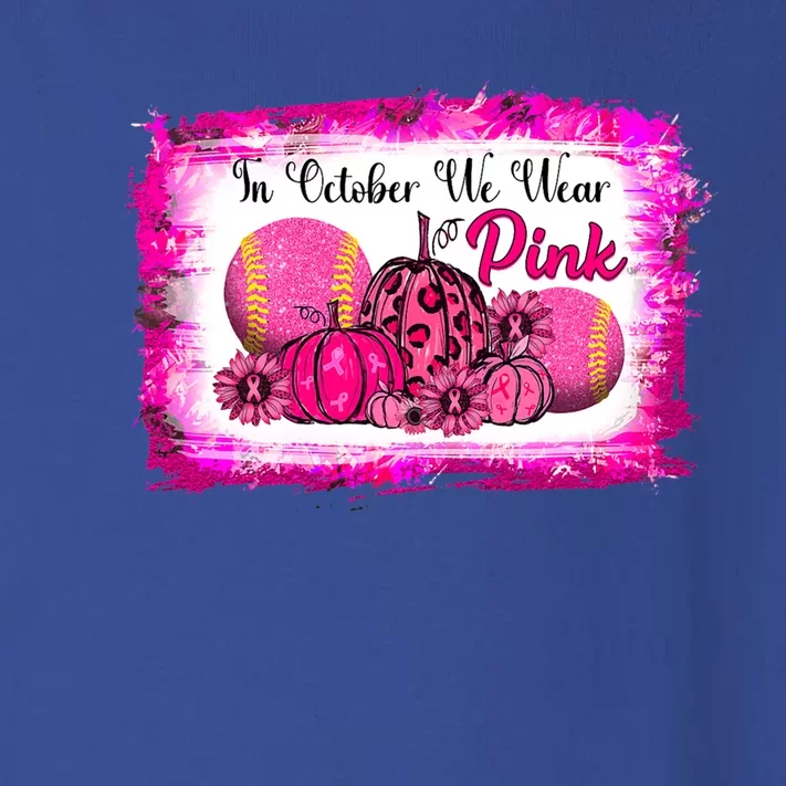 In October We Wear Pink Softball Breast Cancer Awareness Gift Toddler Long Sleeve Shirt