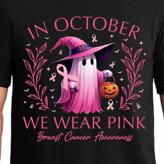 In October We Wear Ghost Witch Breast Cancer Awareness Pajama Set