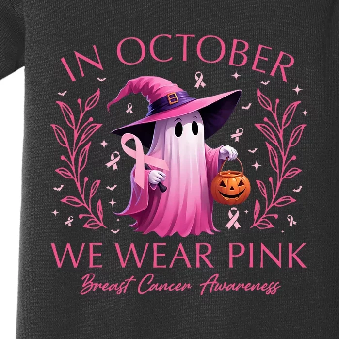 In October We Wear Ghost Witch Breast Cancer Awareness Baby Bodysuit