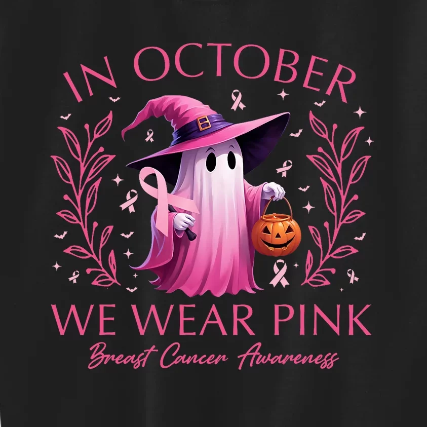 In October We Wear Ghost Witch Breast Cancer Awareness Kids Sweatshirt