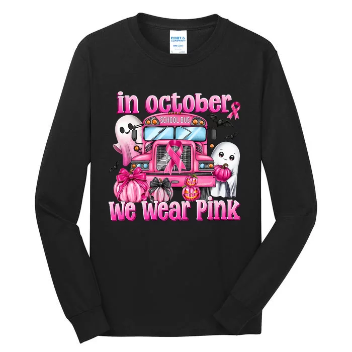 In October We Wear School Bus Breast Cancer Awareness Tall Long Sleeve T-Shirt