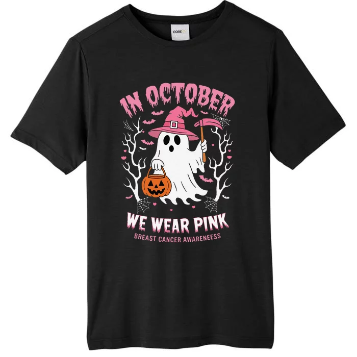 In October We Wear Pin.K Ghost Witch Hat Breast Cancer ChromaSoft Performance T-Shirt