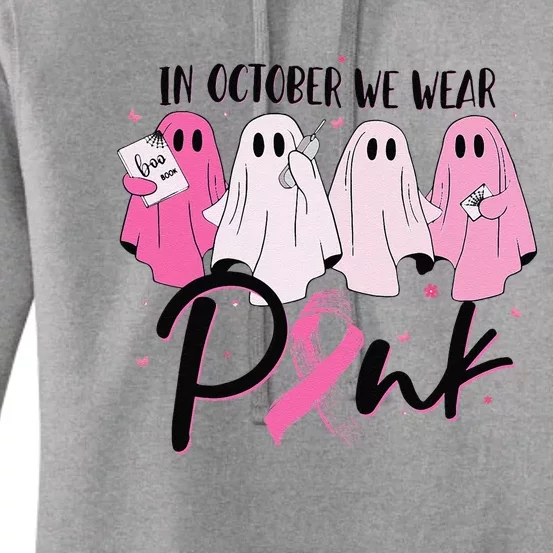 In October We Wear Pin.K Ribbon Ghost Breast Cancer Awareness Women's Pullover Hoodie