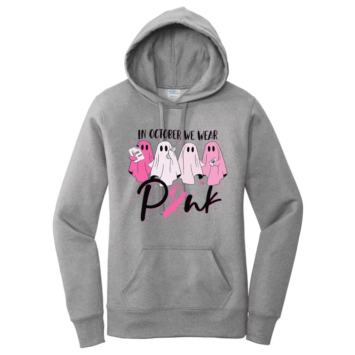 In October We Wear Pin.K Ribbon Ghost Breast Cancer Awareness Women's Pullover Hoodie