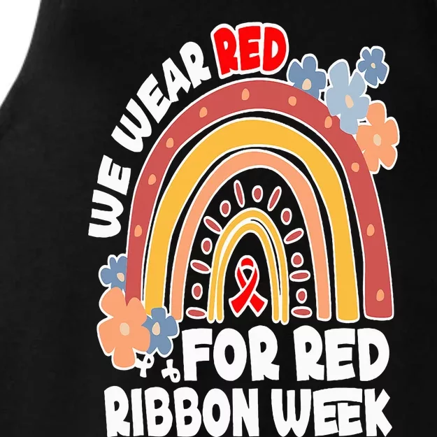 In October We Wear Red Week Ribbon Awareness Rainbow Ladies Tri-Blend Wicking Tank