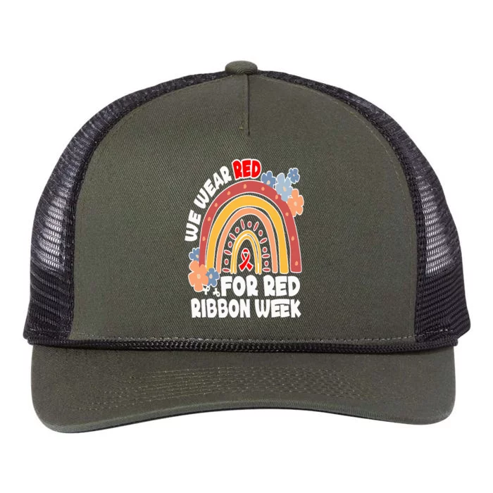 In October We Wear Red Week Ribbon Awareness Rainbow Retro Rope Trucker Hat Cap