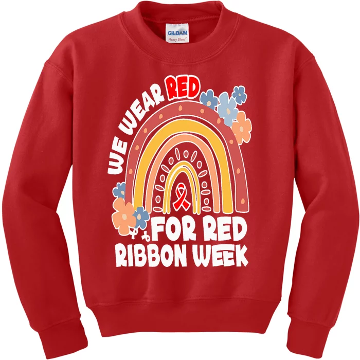 In October We Wear Red Week Ribbon Awareness Rainbow Kids Sweatshirt