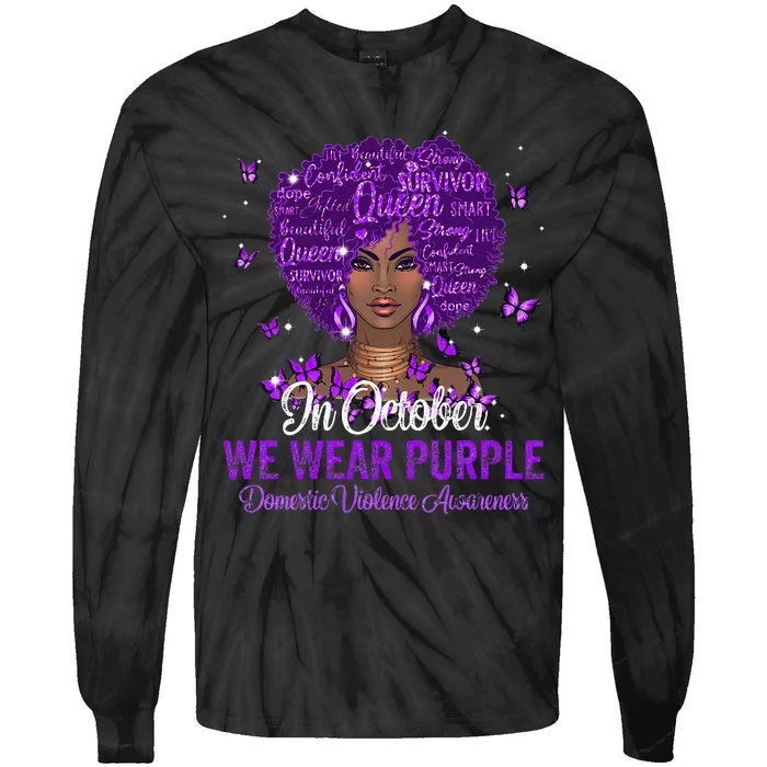 In October We Wear Purple Domestic Violence Tie-Dye Long Sleeve Shirt