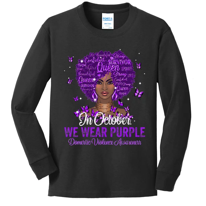 In October We Wear Purple Domestic Violence Kids Long Sleeve Shirt