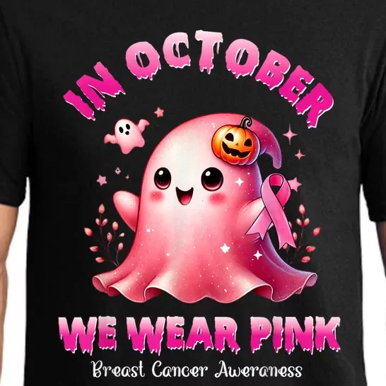 In October We Wear P.I.N.K Ghost Witch Breast Cancer Awareness Pajama Set