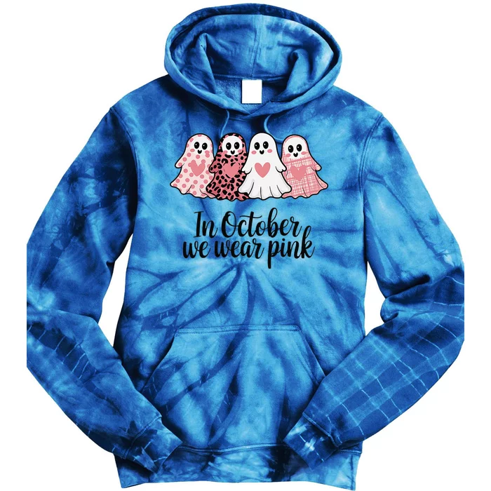 In October We Wear Pin.K Ghost Witch Breast Cancer Awareness Tie Dye Hoodie