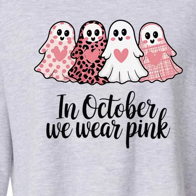 In October We Wear Pin.K Ghost Witch Breast Cancer Awareness Cropped Pullover Crew