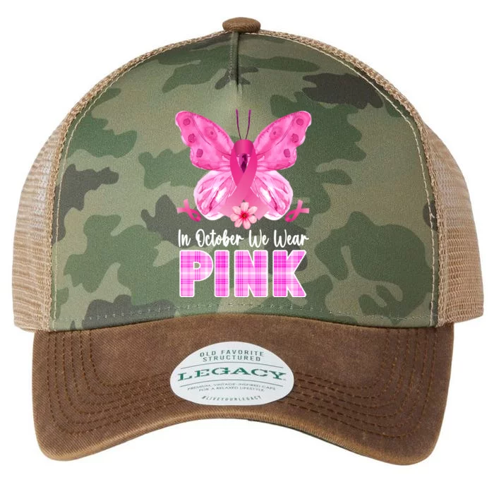 In October We Wear Pink Butterfly Ribbon Breast Cancer Legacy Tie Dye Trucker Hat