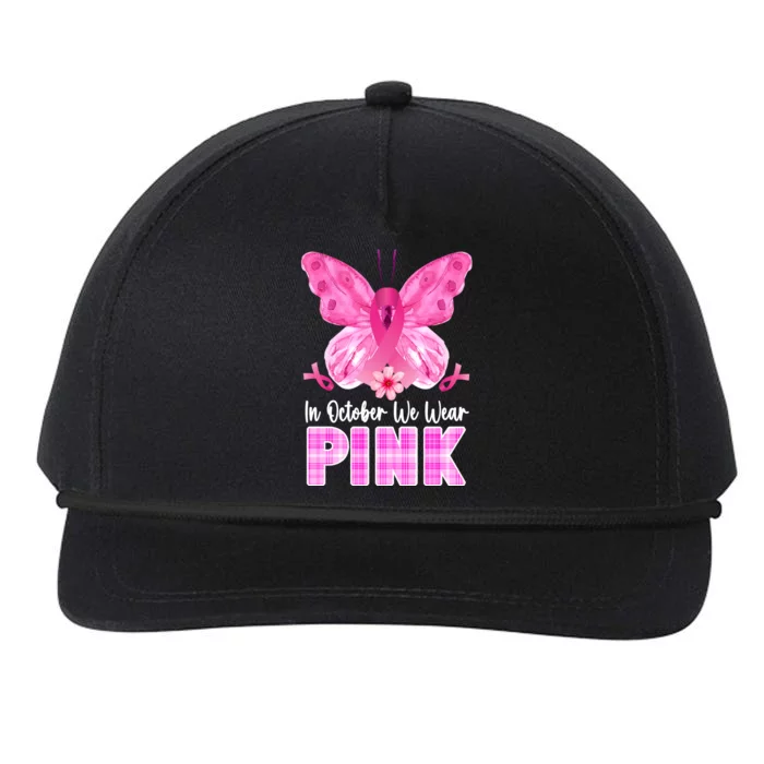 In October We Wear Pink Butterfly Ribbon Breast Cancer Snapback Five-Panel Rope Hat