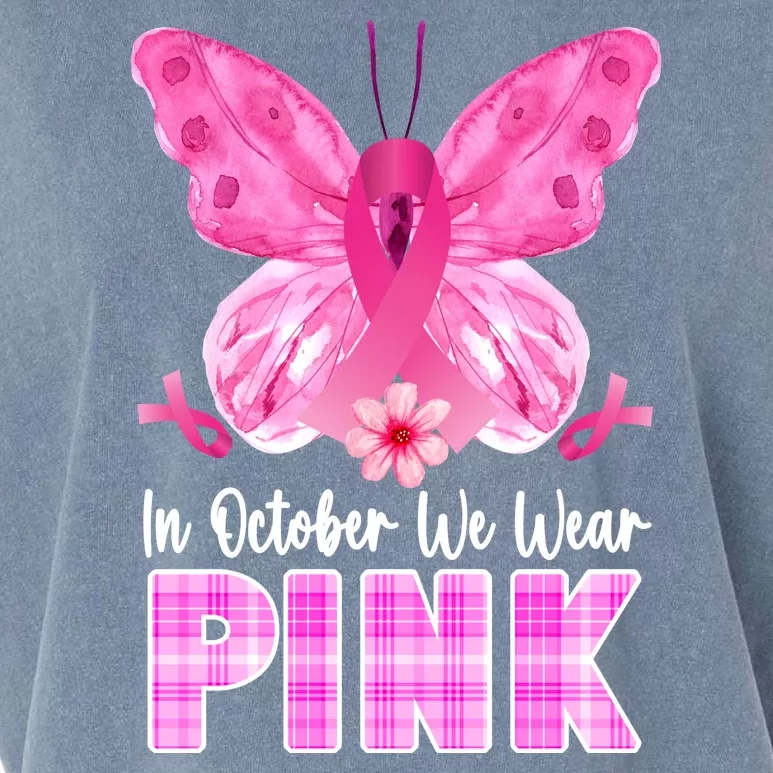 In October We Wear Pink Butterfly Ribbon Breast Cancer Garment-Dyed Women's Muscle Tee