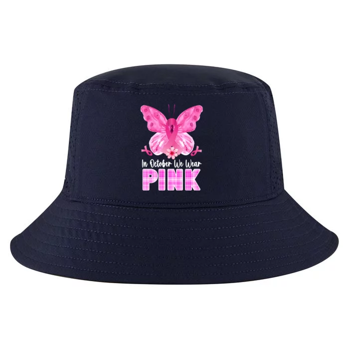 In October We Wear Pink Butterfly Ribbon Breast Cancer Cool Comfort Performance Bucket Hat