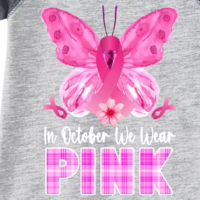 In October We Wear Pink Butterfly Ribbon Breast Cancer Infant Baby Jersey Bodysuit