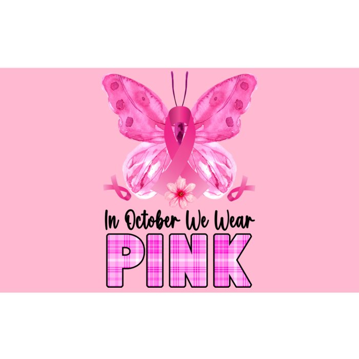 In October We Wear Pink Butterfly Ribbon Breast Cancer Bumper Sticker