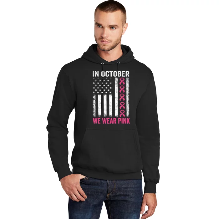 In October We Wear Us Flag Breast Cancer Awareness Hoodie