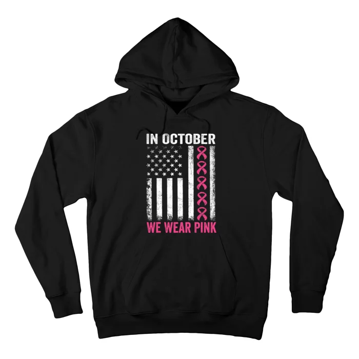 In October We Wear Us Flag Breast Cancer Awareness Hoodie