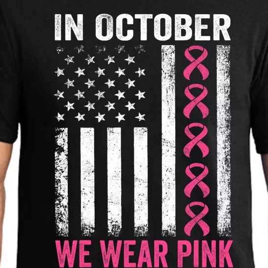 In October We Wear Us Flag Breast Cancer Awareness Pajama Set