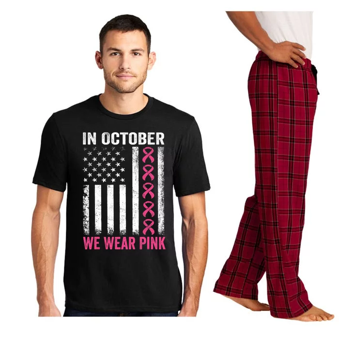 In October We Wear Us Flag Breast Cancer Awareness Pajama Set