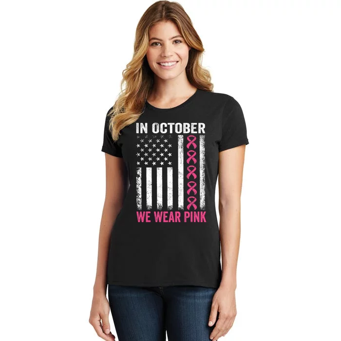 In October We Wear Us Flag Breast Cancer Awareness Women's T-Shirt