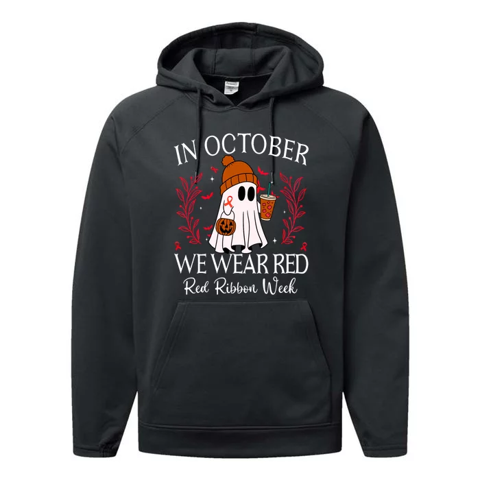 In October We Wear Red For Red Ribbon Week Awareness Performance Fleece Hoodie