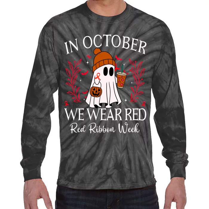 In October We Wear Red For Red Ribbon Week Awareness Tie-Dye Long Sleeve Shirt