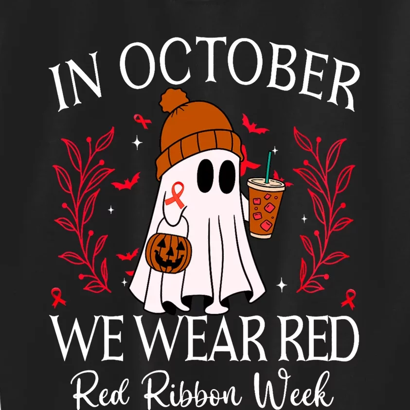 In October We Wear Red For Red Ribbon Week Awareness Kids Sweatshirt