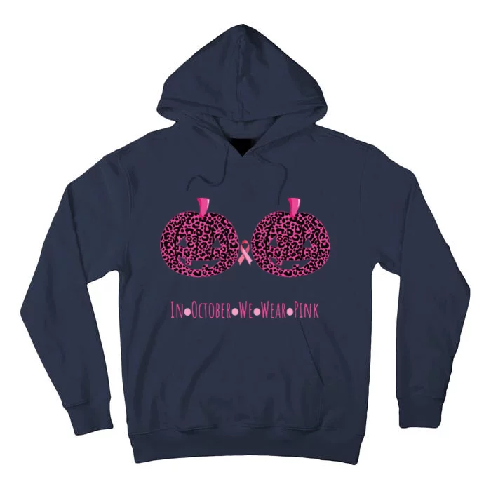 In October We Wear Pumpkin Leopard Print Bra Halloween Vneck Tall Hoodie