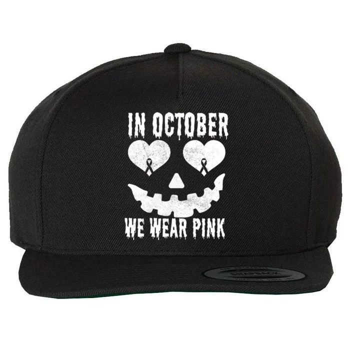 In October We Wear Pink Breast Cancer Jackolantern Halloween Wool Snapback Cap