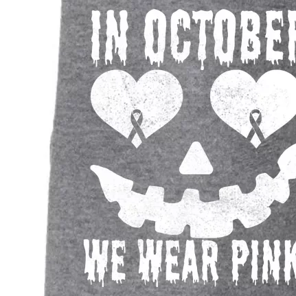 In October We Wear Pink Breast Cancer Jackolantern Halloween Doggie 3-End Fleece Hoodie