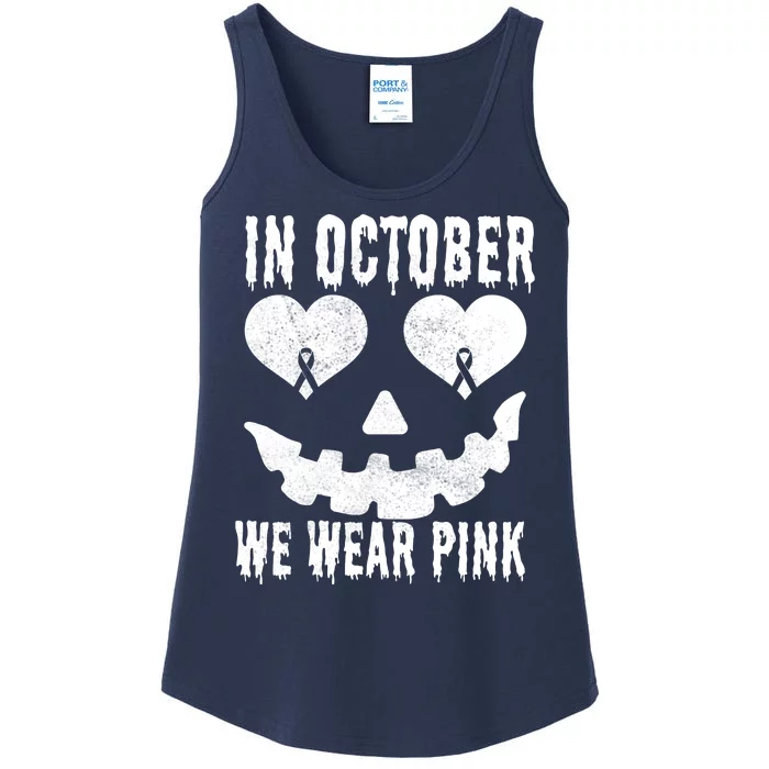 In October We Wear Pink Breast Cancer Jackolantern Halloween Ladies Essential Tank