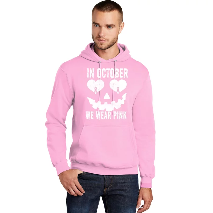 In October We Wear Pink Breast Cancer Jackolantern Halloween Hoodie