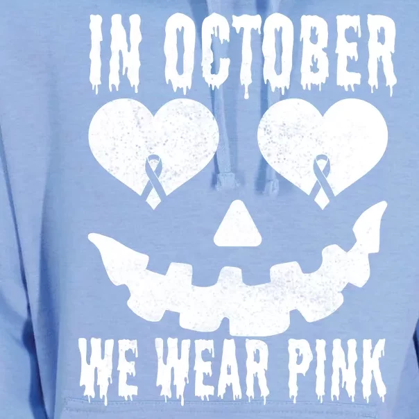 In October We Wear Pink Breast Cancer Jackolantern Halloween Unisex Surf Hoodie