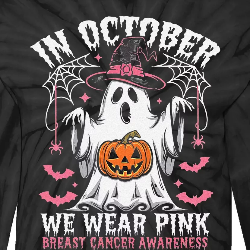 In October We Wear Pin.K Ghost Witch Breast Cancer Awareness Tie-Dye Long Sleeve Shirt